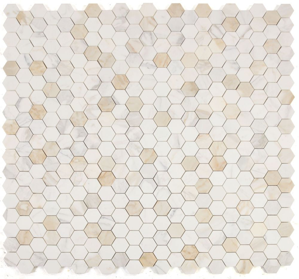 UT-829 Calacatta Gold Honed 2 x 2 hexagon Marble Mosaic 9 sheets together