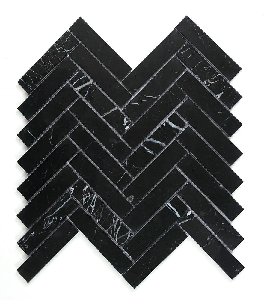 Utopia Herringbone Nero Marquina Chevron Mosaic UT-595