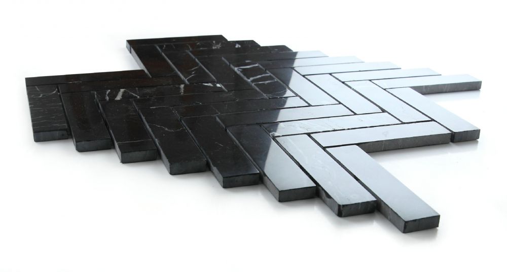 Utopia Herringbone Nero Marquina Chevron Mosaic UT-595 Angle View