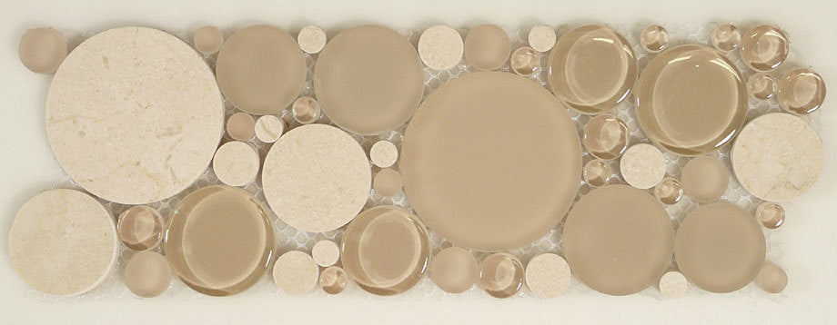 Bubble Series Random Circles Sable Brown Listello B-200 crema marfil marble mosaics along with frosted and glossy glass mosaic tile