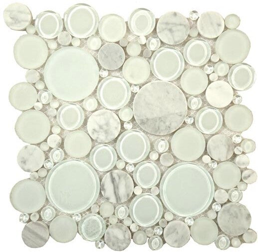 Bubble Series Random Circles White Dove BFS-101 carrara marble and glass mosaic tile