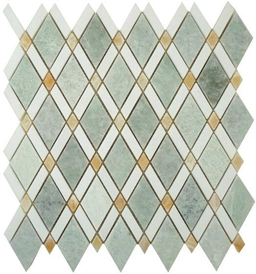 Diamond Series Ming Green or Thassos White or Honey Onyx DS-58 green and white marble mosaic tile