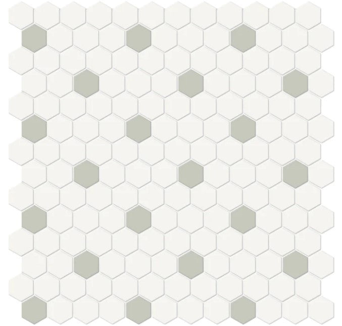 Anatolia Soho Mosaic Tile 1" hexagon with soft sage insert 4501-0453-0
