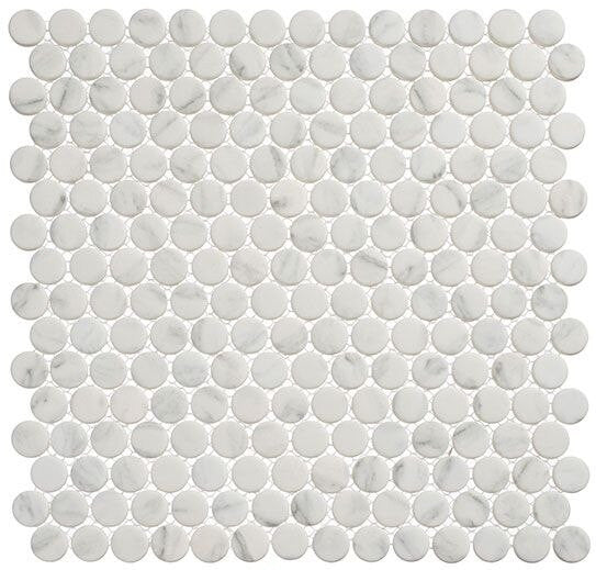 Polka Dots PLK-61 Jasmine Delight recycled glass mosaic penny round tile carrara look marble