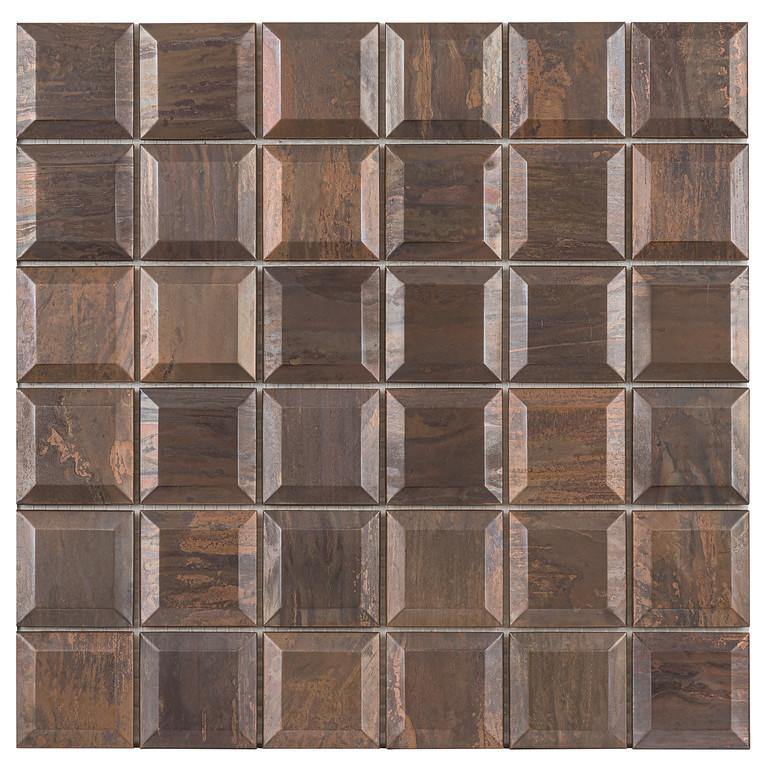 525-032 Antique Copper 2 x 2 beveled Mosaic Tile