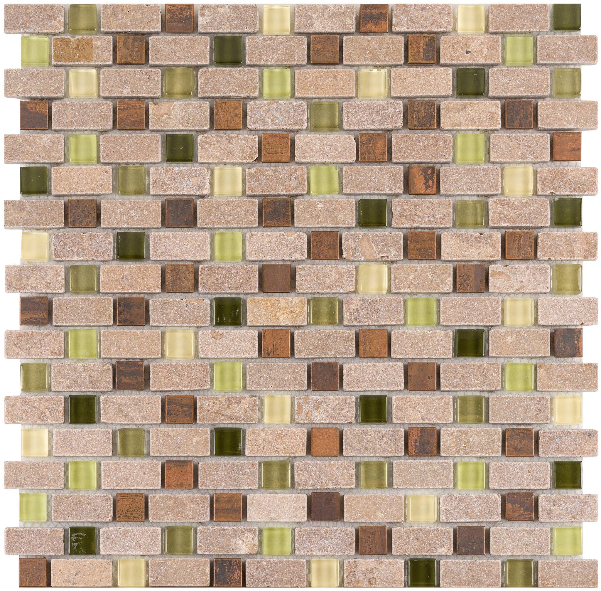 863-218 Pistachio Combo Mosaic Glass metal and stone tile