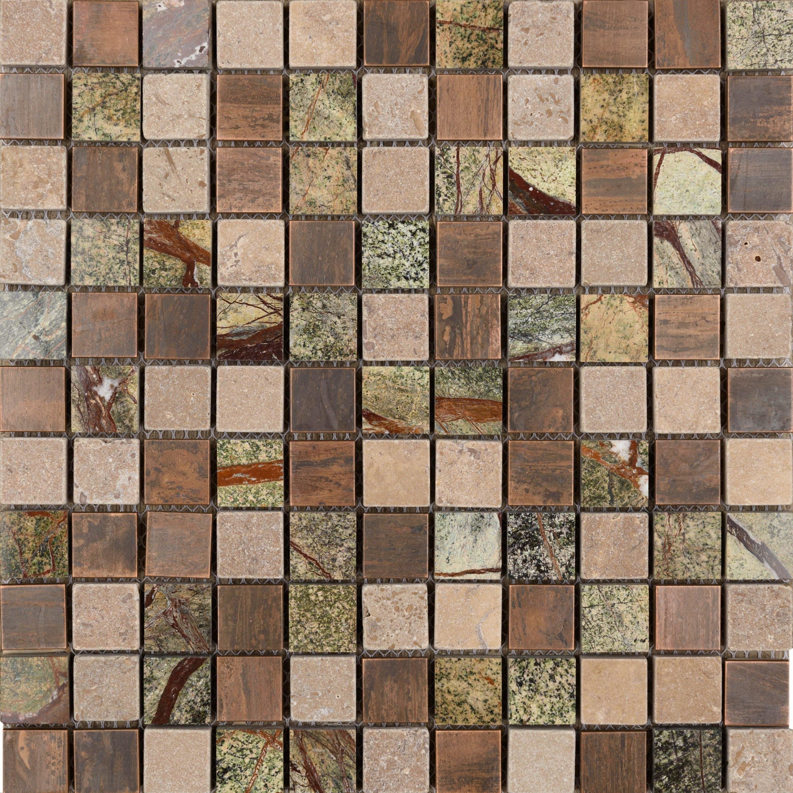 863-305 Copper Amazon 1 x 1 mosaic glass metal and stone tile