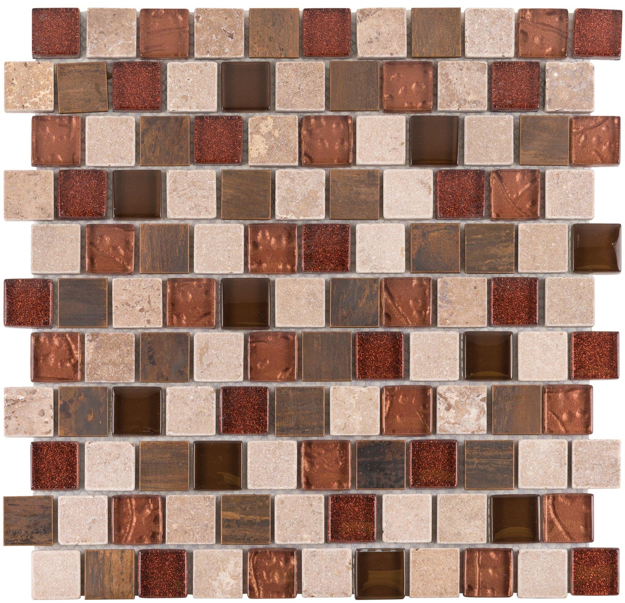 863-406 Copper Canyon 1 x 1 offset Mosaic glass metal and stone tile