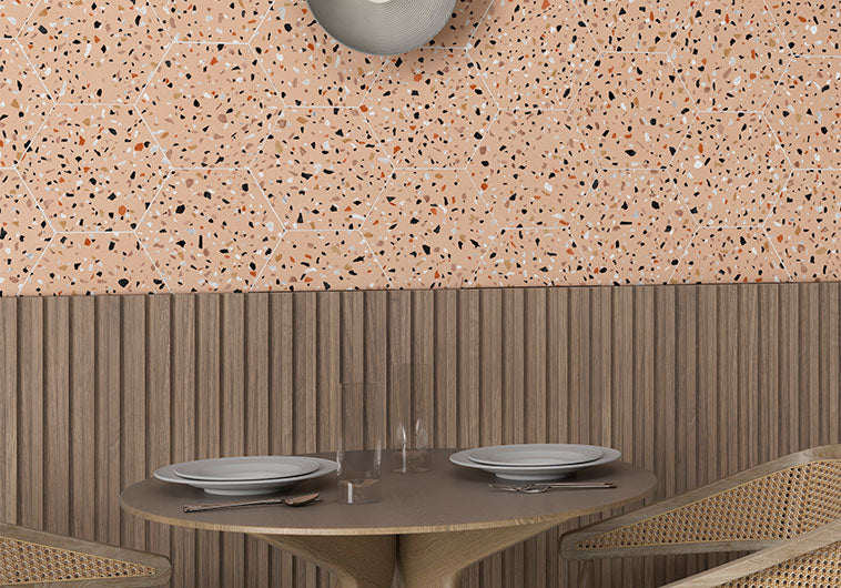 ABS-6003 Abtract Camel Terrazzo Look Hexagon Tile for Accent Walls