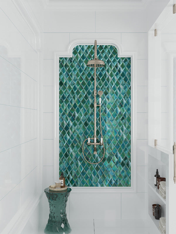 MIR Mosaic Allure Series Green Diamond AL-09GRN-D shower accent wall install