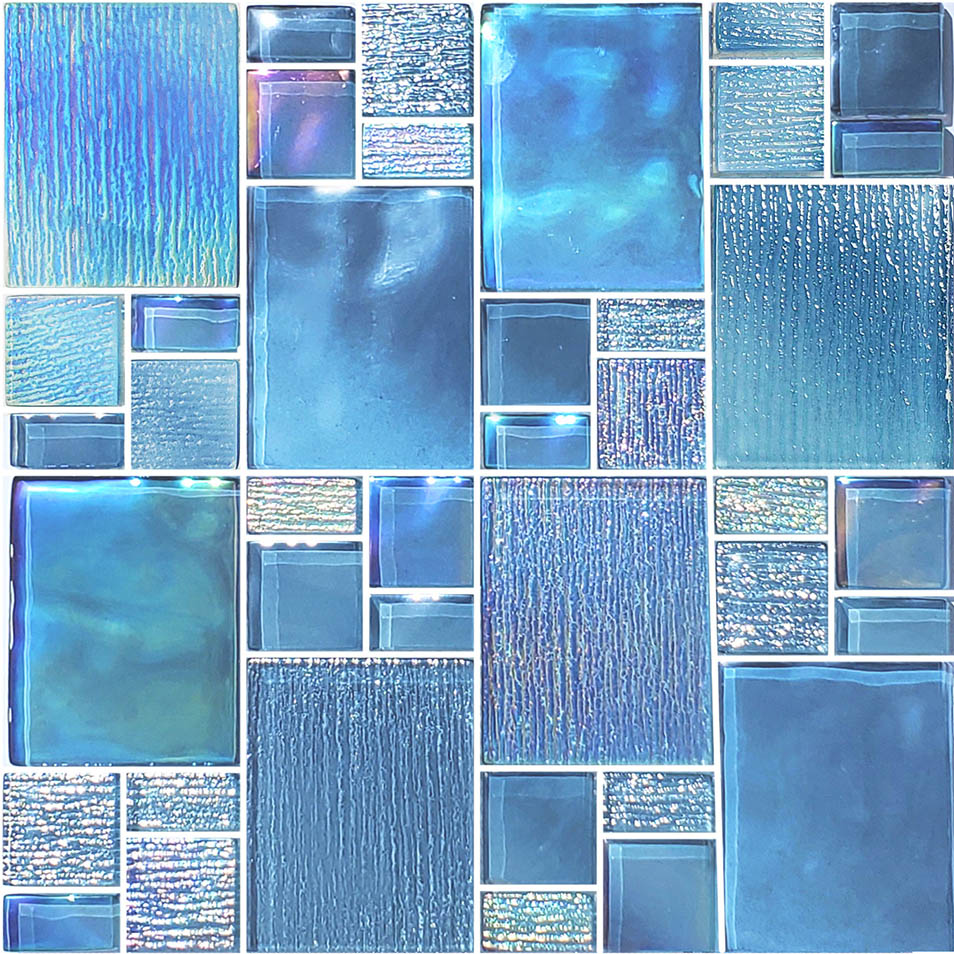 AV8MXB22 Avalon Blue Iridescent glass mosaic tile Full Sheet