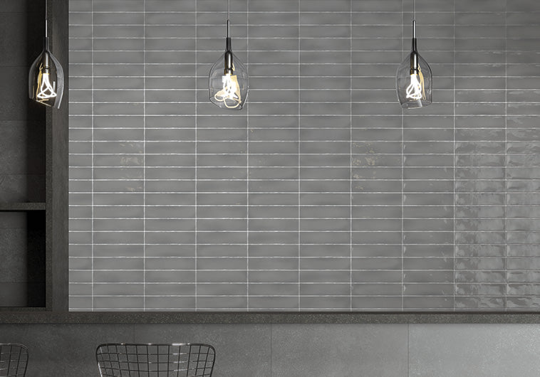 Brooklyn Collection BK-2502 Shadow 3 x 12 accent wall tile installation photo