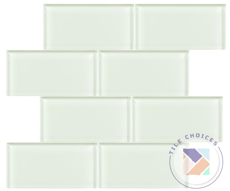 C01-1 Ice Mist Glossy 3 x 6 Glass Subway Tile white with hint of green