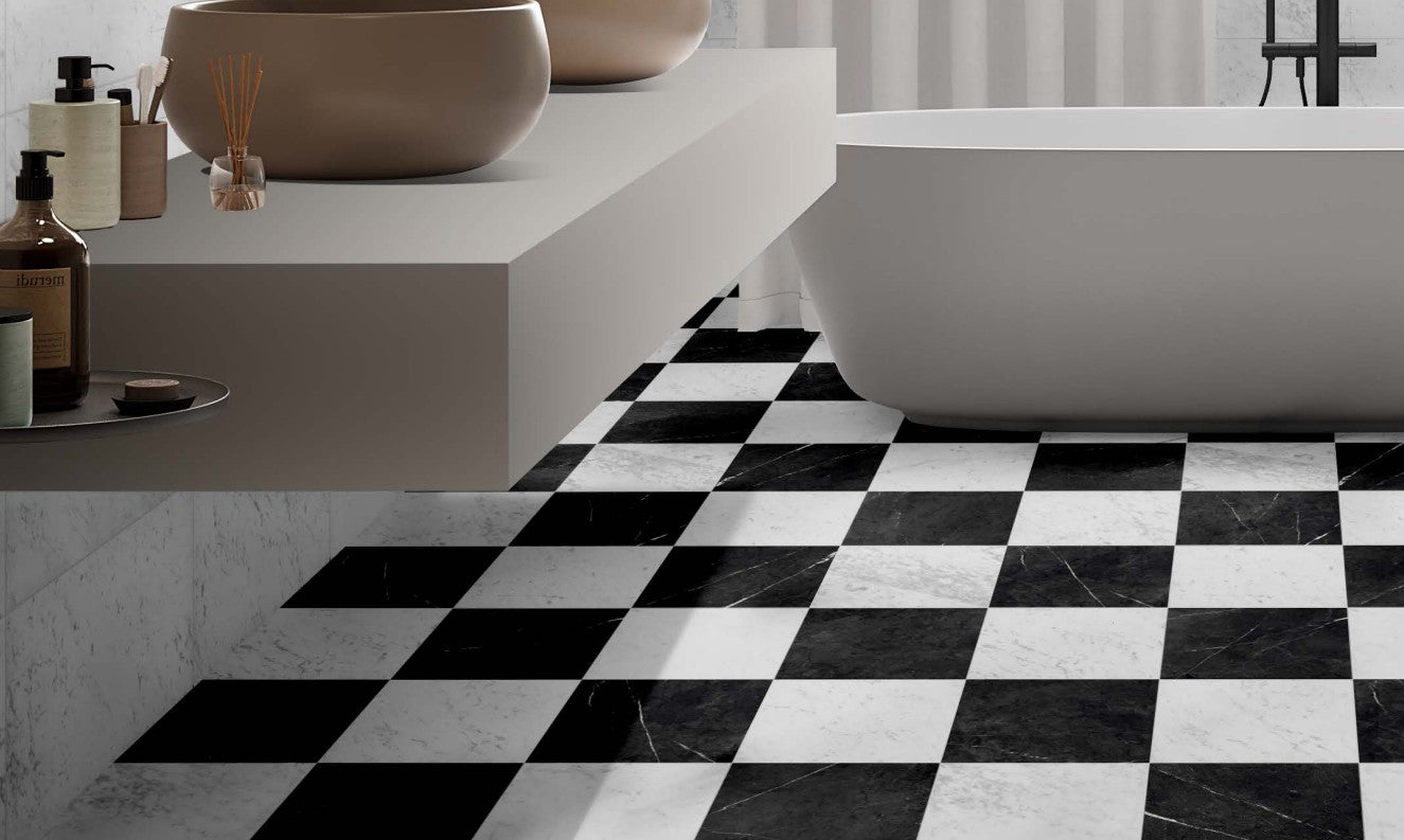 Nero Marquina 12 x 12 matte porcelain floor tile bathroom floor