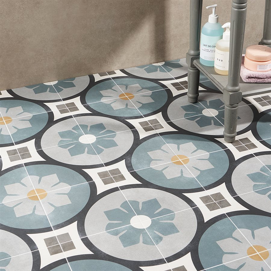 Dhar Bloom Blue TLPRDHRBLMBLU9X9 Pattern Tiles Bathroom Floor