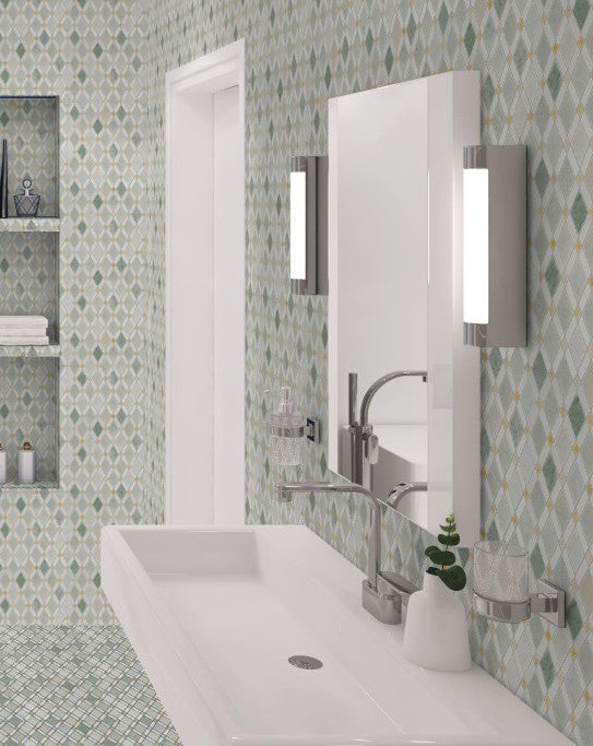 Diamond Series DS-58 Marble Mosaic Tiles green and white masterbath install