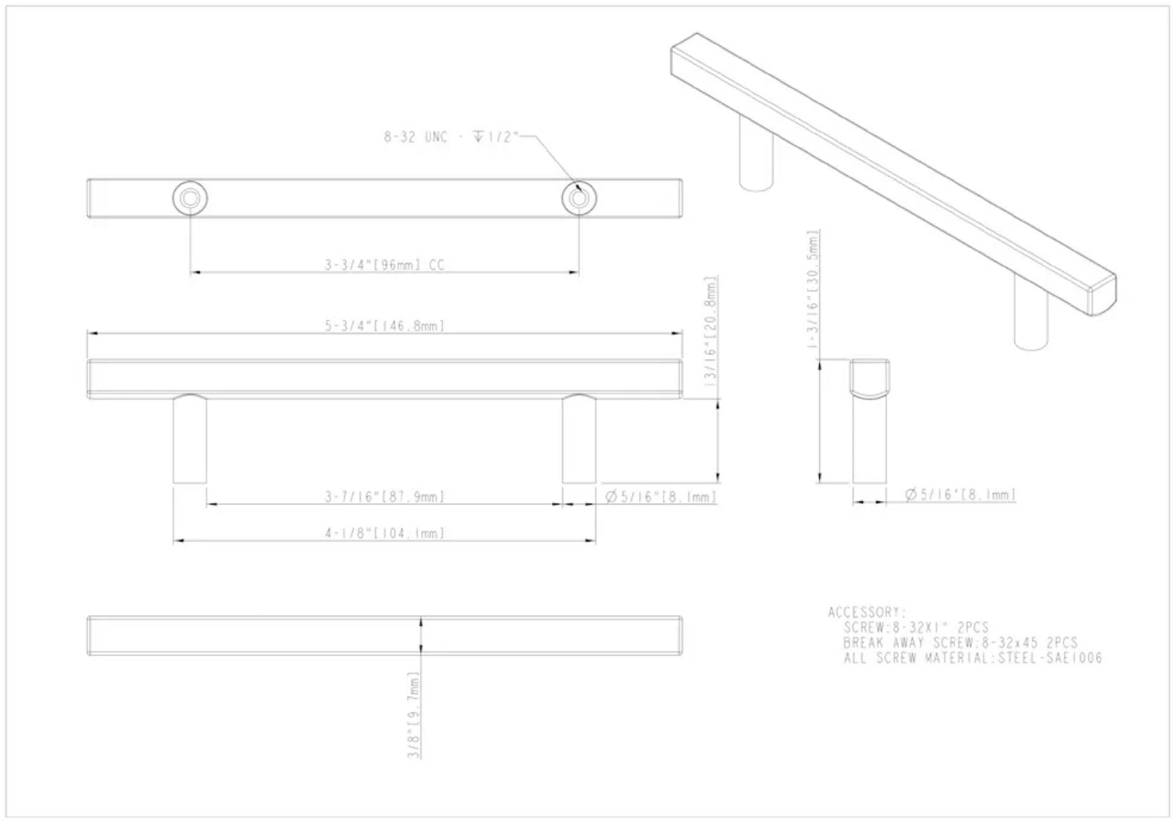 Dominique Cabinet Bar Pull Spec Sheet Tile Choices