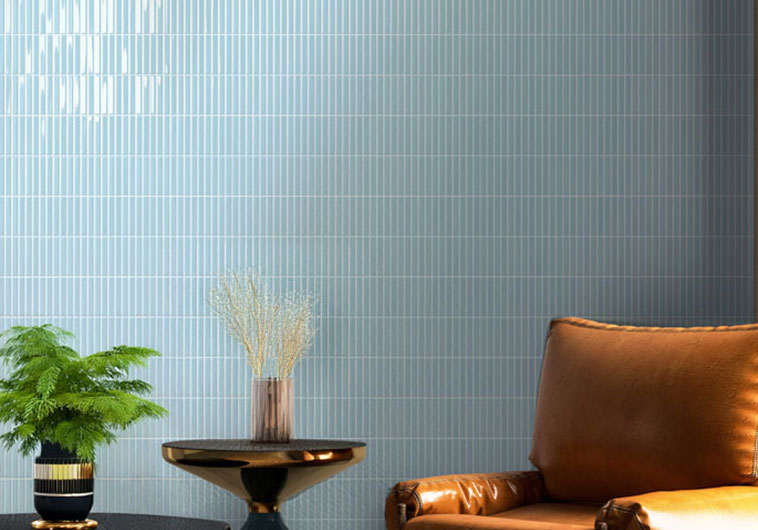 Finestra Collection FST-1254 Chambray 8 x 8 tile accent wall installation photo