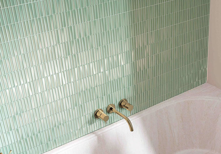 Finestra Collection FST-1255 Cyanotype 8 x 8 tile shower wall installation photo