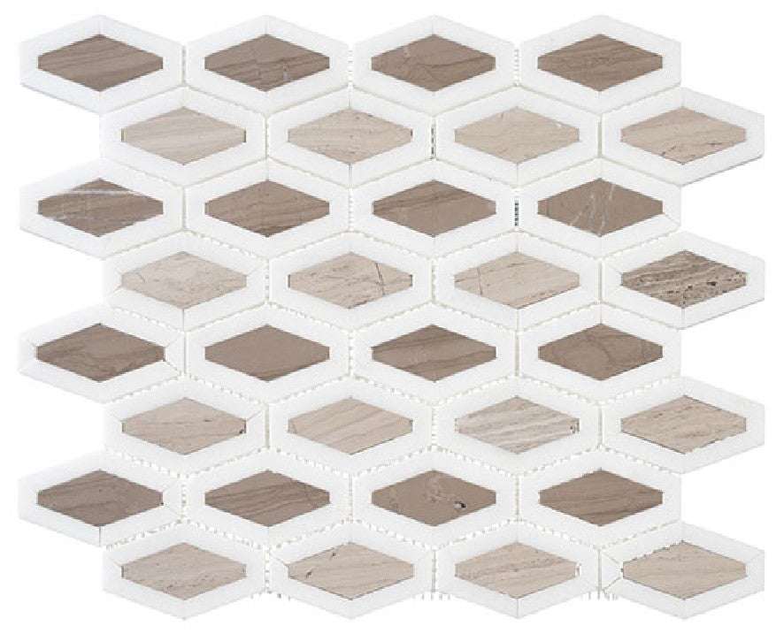Garden Party GDN-131 Espresso Tan Diamond Hexagon Marble Mosaic