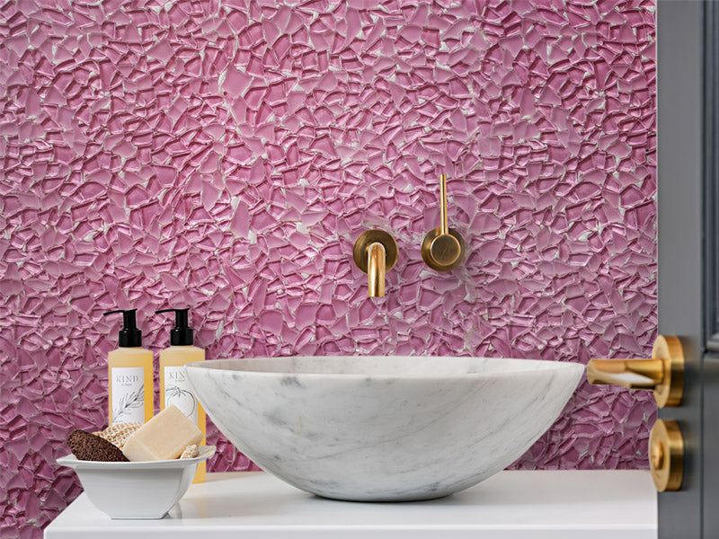 Gem Series Rose Quartz GEM-3 glass pebble mosaic Vanity Backsplash install