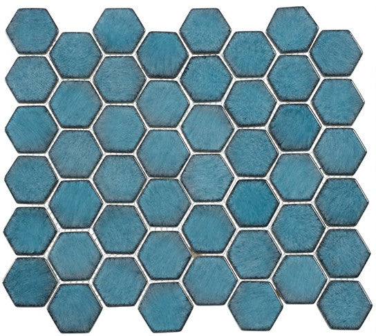 Greenwich Collection Hexagon Recycled Glass Mosaic GR-888 Lafayette Blue