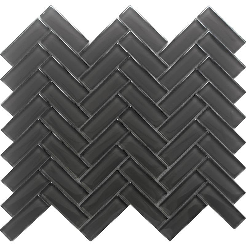 Mir Mosaic Pewter Glossy 1 x 3 herringbone mosaic HB-098
