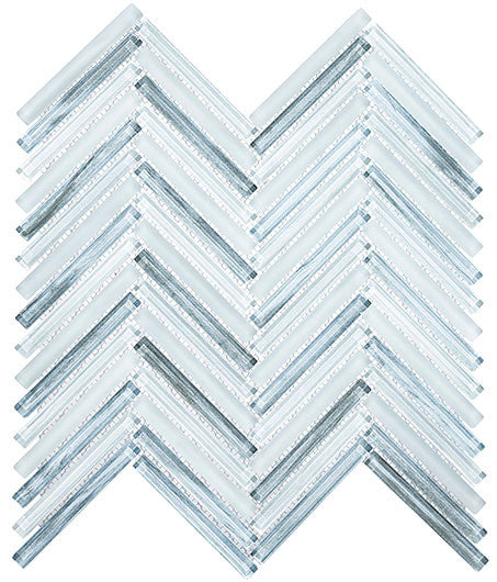 Himalayan Arches Herringbone glass mosaic tile HRS-6033 Nanda Blue