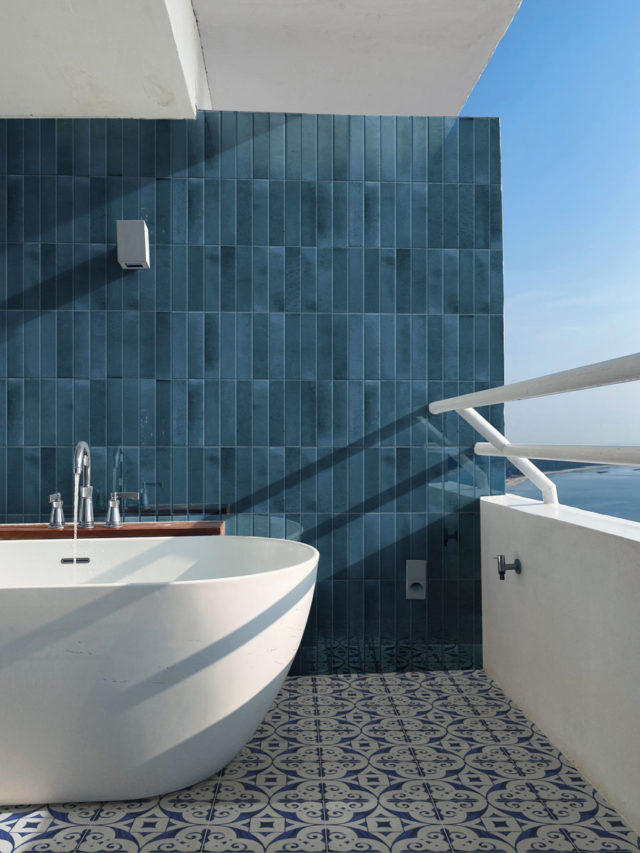 Keradom Home Series Navy 2.5 x 10 Ceramic subway bathroom wall tile