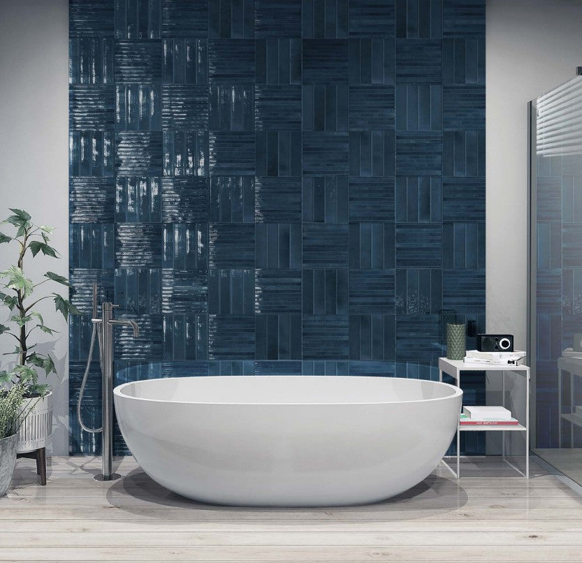 Home Series Navy 5 x 10 kitkat bathroom wall tile install