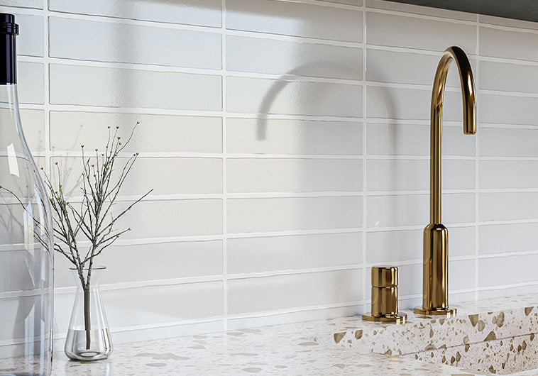 Kroma Collection 2 x 10 Otherworld KRO-1991 kitchen backsplash install photo