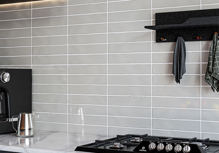 Kroma Collection 2 x 10 Starlight KRO-1993 kitchen backsplash install photo