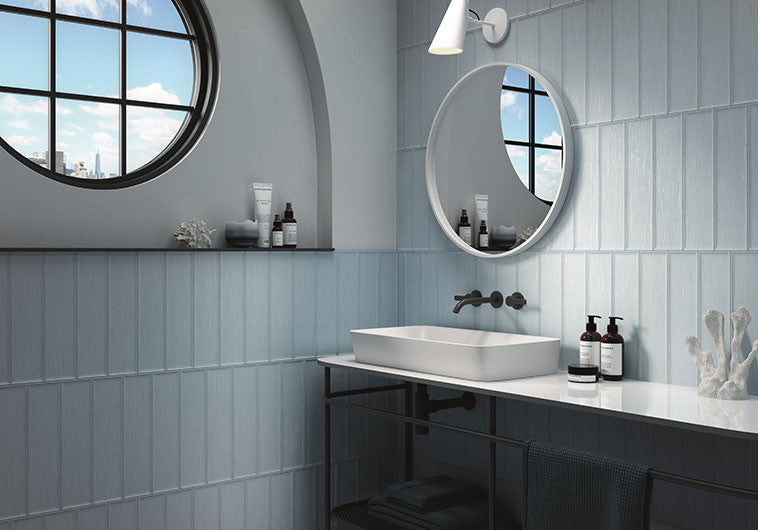 Lullaby Collection 4 x 16 LLB-4806 Aura Mist bathroom wall tile accents