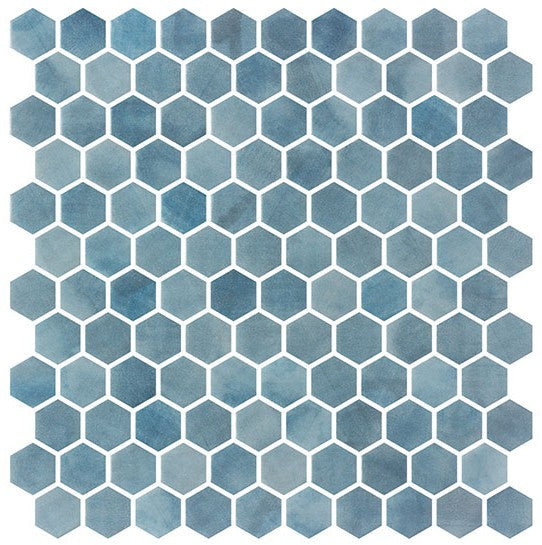 Luxacious Bay 1 inch hexagon recycled glass tile mosaic LXB-5443 Tropican Ripple
