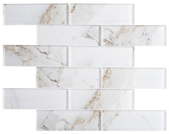 Michelangelo Basilica Lorenzo 2 x 6 Glass Subway Tile MCL-2162 calacatta gold color glass 