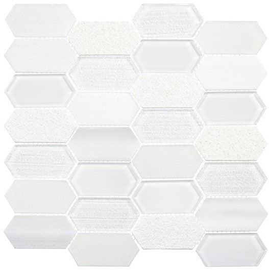 Modular Garden glass and stone elongated hexagon mosaic MLR-6041 Egret Field