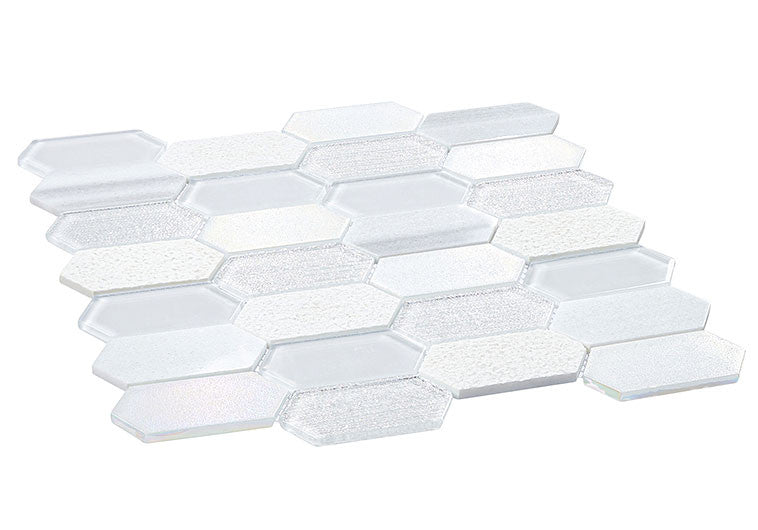 Modular Garden glass and stone elongated hexagon mosaic MLR-6041 Egret Field side view