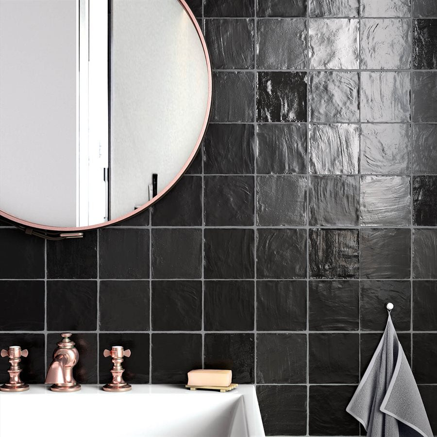 Myorka Black 4 x 4 bathroom wall tile install