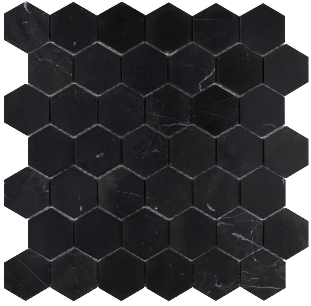 NB729 Nero Marquina Honed Hexagon 2 x 2