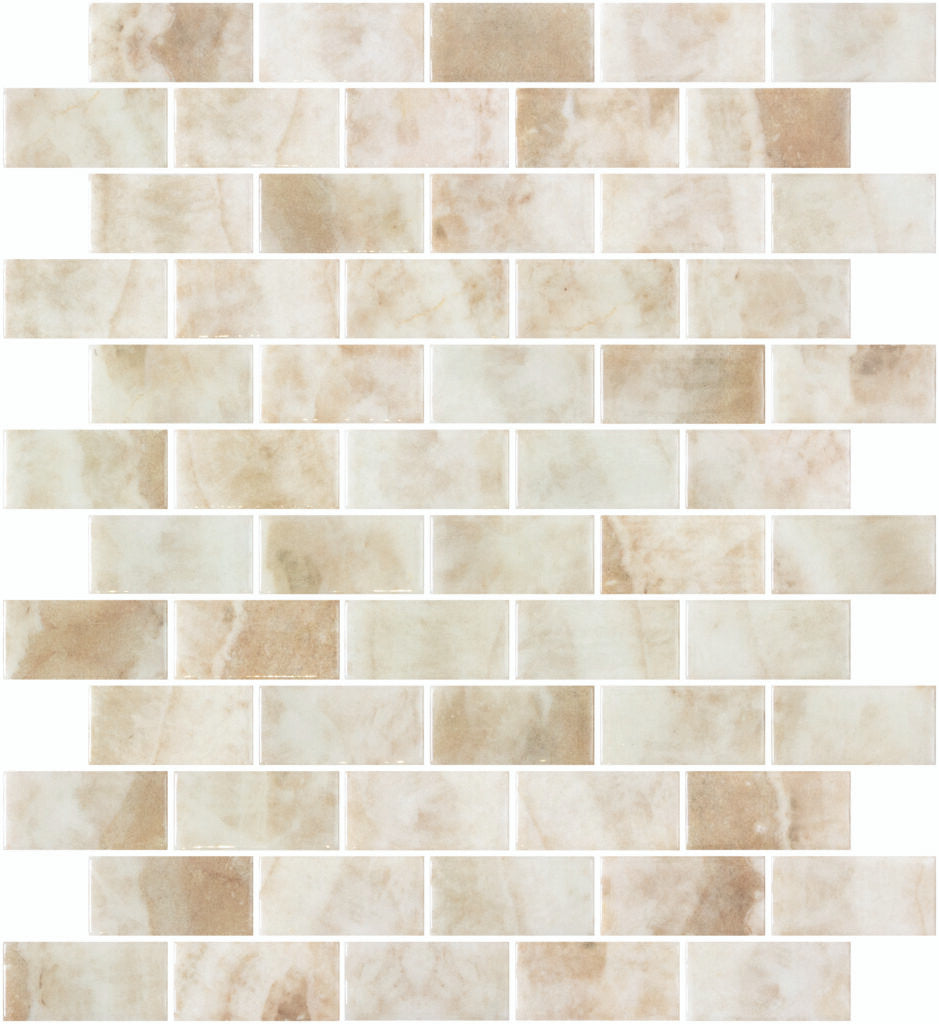 Onix Mosaico 1 x 2 brick recycled glass tile mosaic Kara Beige HP12BKBG