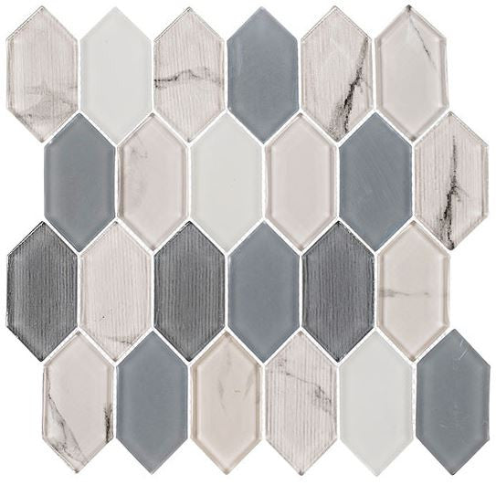 Pascal Adobe Collection Elongated hexagon glass mosaic PAB-7103 Carabella Grey