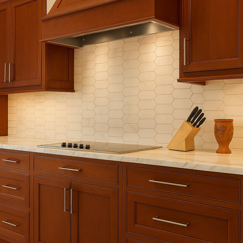 Picket Tile kitchen backsplash pattern layout idea from Tile Choices