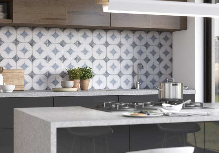 Retro Nueve Ocean Star Pattern Tile 9221 star and circle kitchen backsplash install