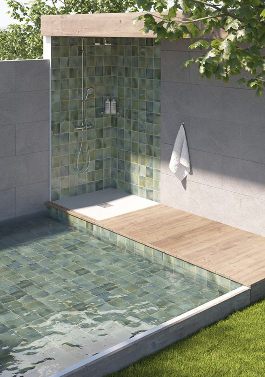 Splash Series Celadon Glossy SPL-CEL-GL outdoor shower wall and pool tile install