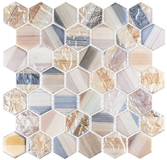 UPB-2103 Coastline Uptown Beach Glass Hexagon Mosaic Tile