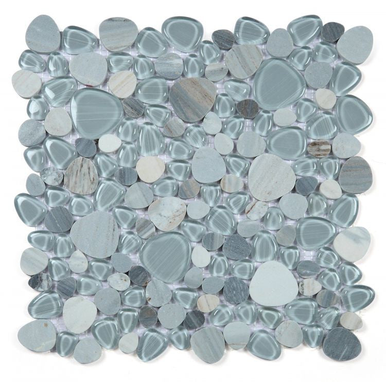 UT-3925 Blue Glass and Stone Pebble Mosaic Tile