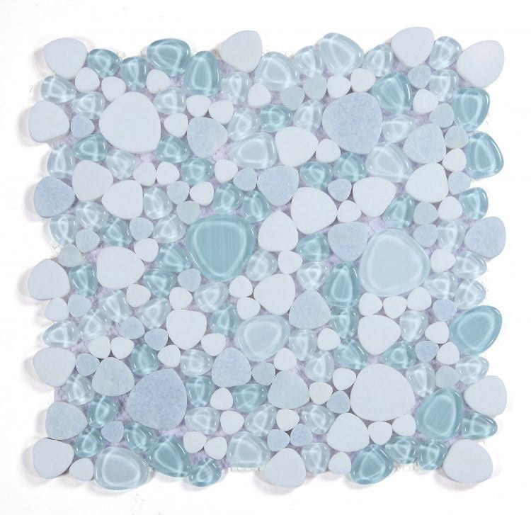 UT-3927 Crystal Ocean Glass and Stone Pebble Mosaic Tile