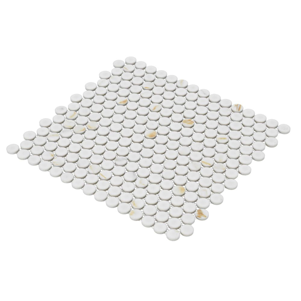 UT-3997 Penny Round Calacatta Matte Tile Angle View