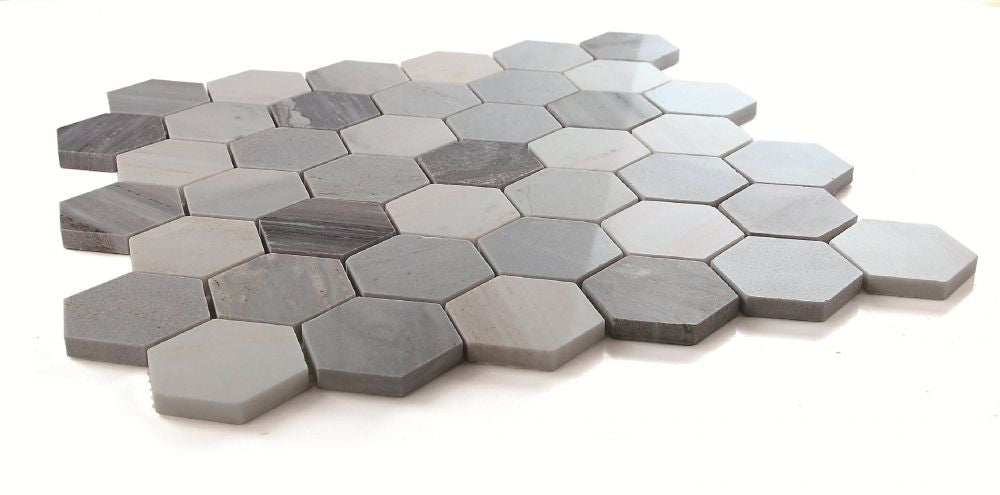 UT-4098 Italian Blue 2 x 2 Hexagon Marble Mosaic Angle View