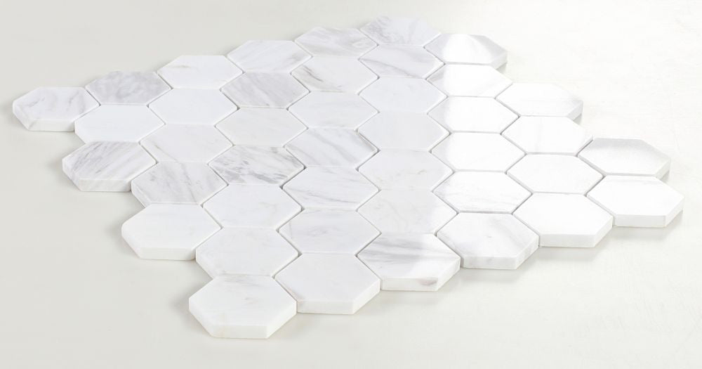 UT-414 White Volakas 2 x 2 hexagon Marble Mosaic Angle View
